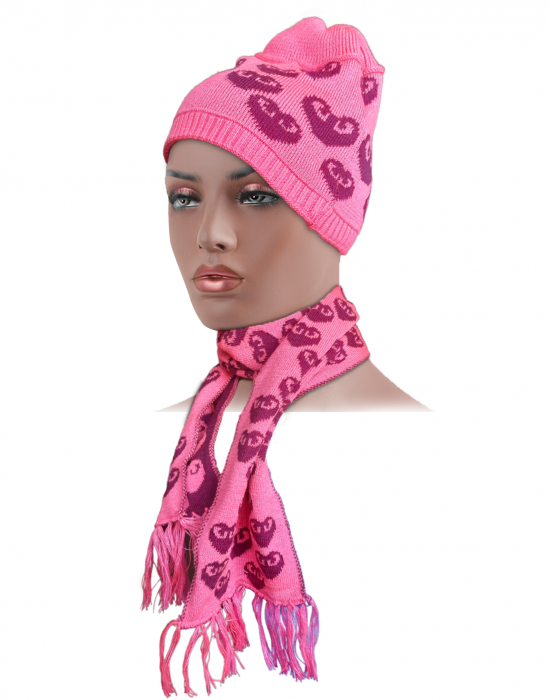 Acrylic Kids Cap with muffler set pink